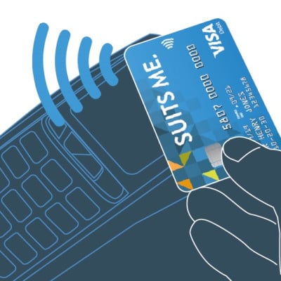 Image of a Suits Me Visa Debit Card Being Used to Make a Contactless Payment
