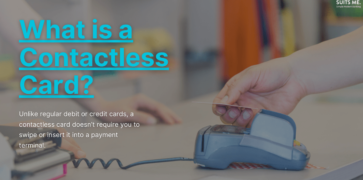 What is a Contactless Card? Bold text with a contactless payment being made