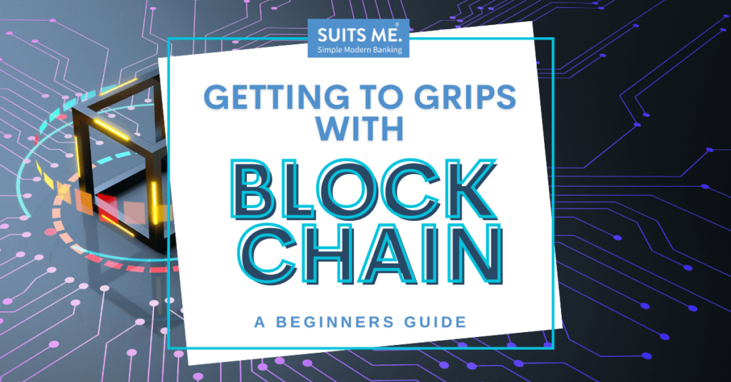 Illustration that reads "Getting to Grips with Blockchain"