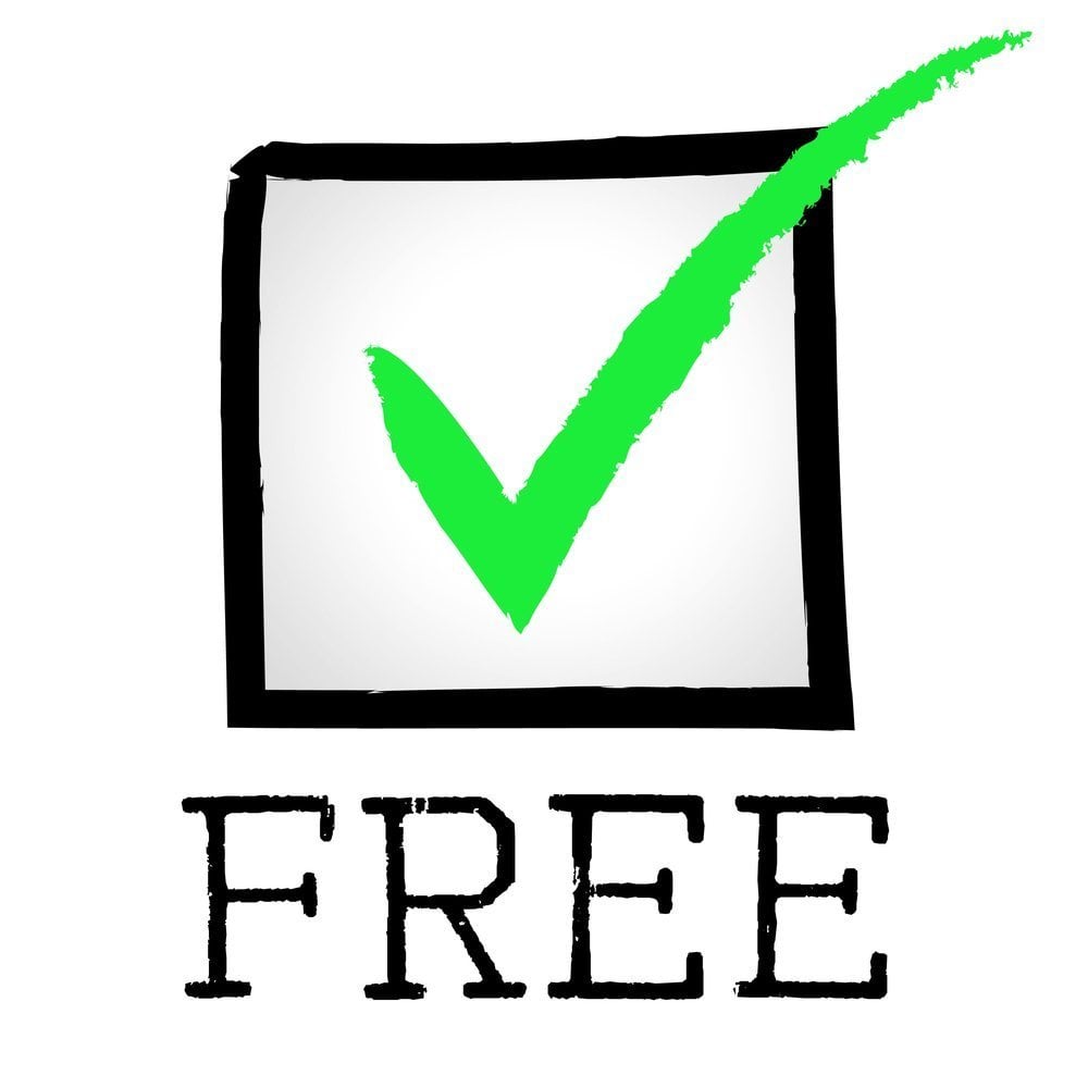 green tick inside a black box, with black text that reads "FREE"