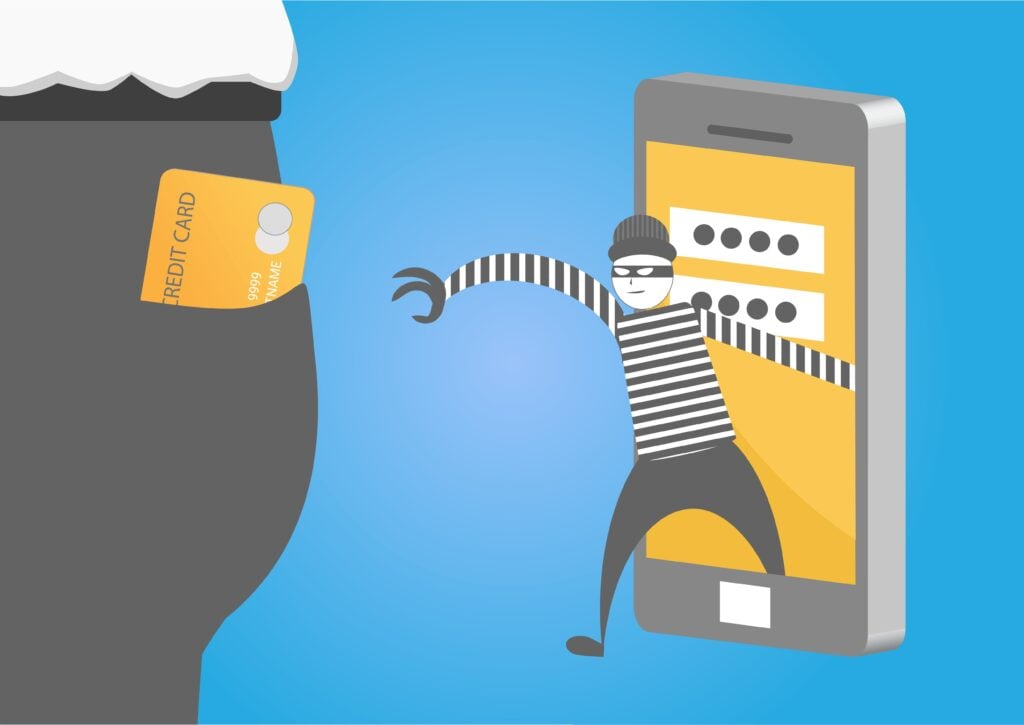 Thief or hacker stealing credit card data from smart phone