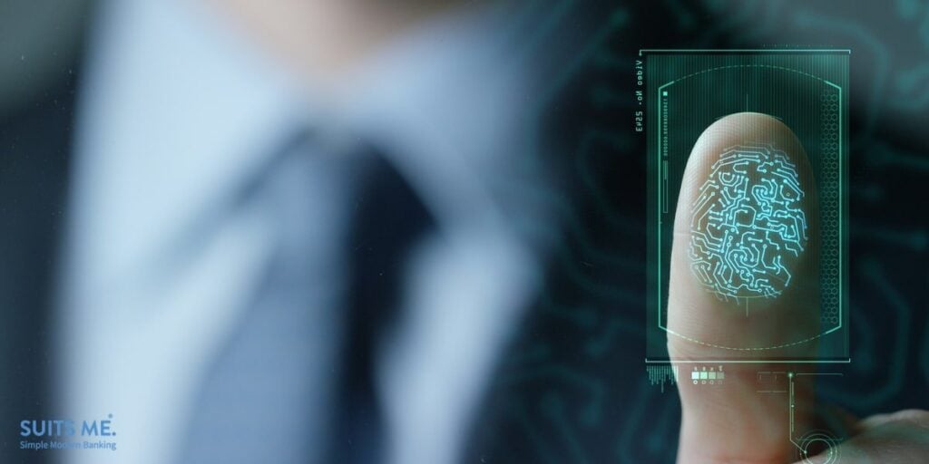 businessman scan fingerprint biometric identity and approval. concept of the future of security and password control through fingerprints in an immersive technology future and cybernetic, Banking Security Concept