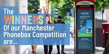 The Winners of our Manchester Phonebox Competition are... in bold text with a Suits Me® branded phonebox in the background