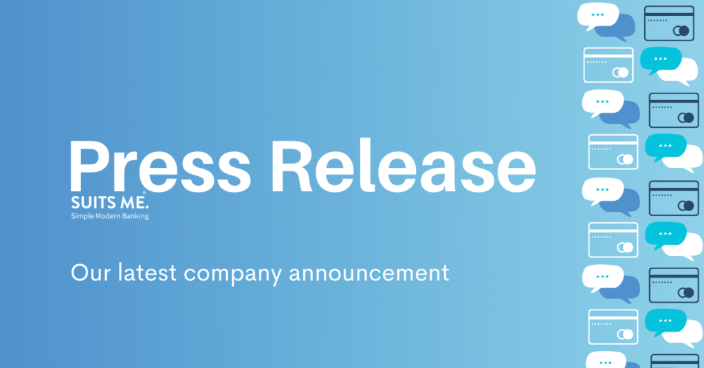 Blue Graphic with Text saying "press release" with "our latest company announcement" & pictures of debit cards and conversation bubbles