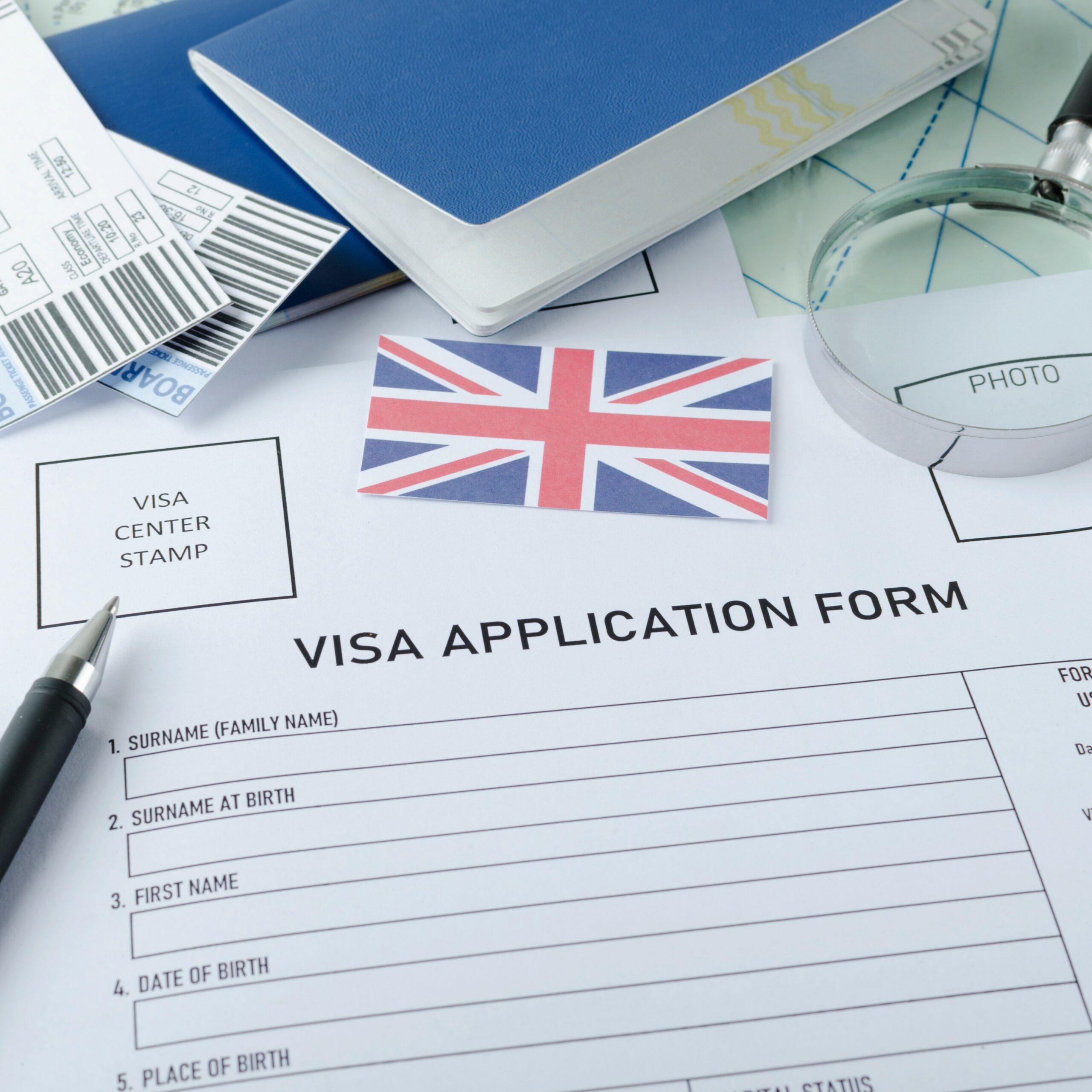 Visa application form and passport