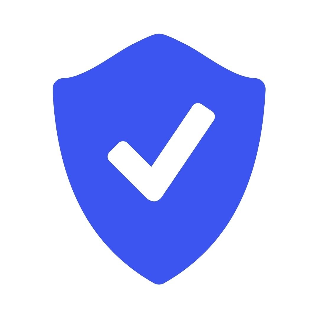 blue shield with tick as we are safe and secure