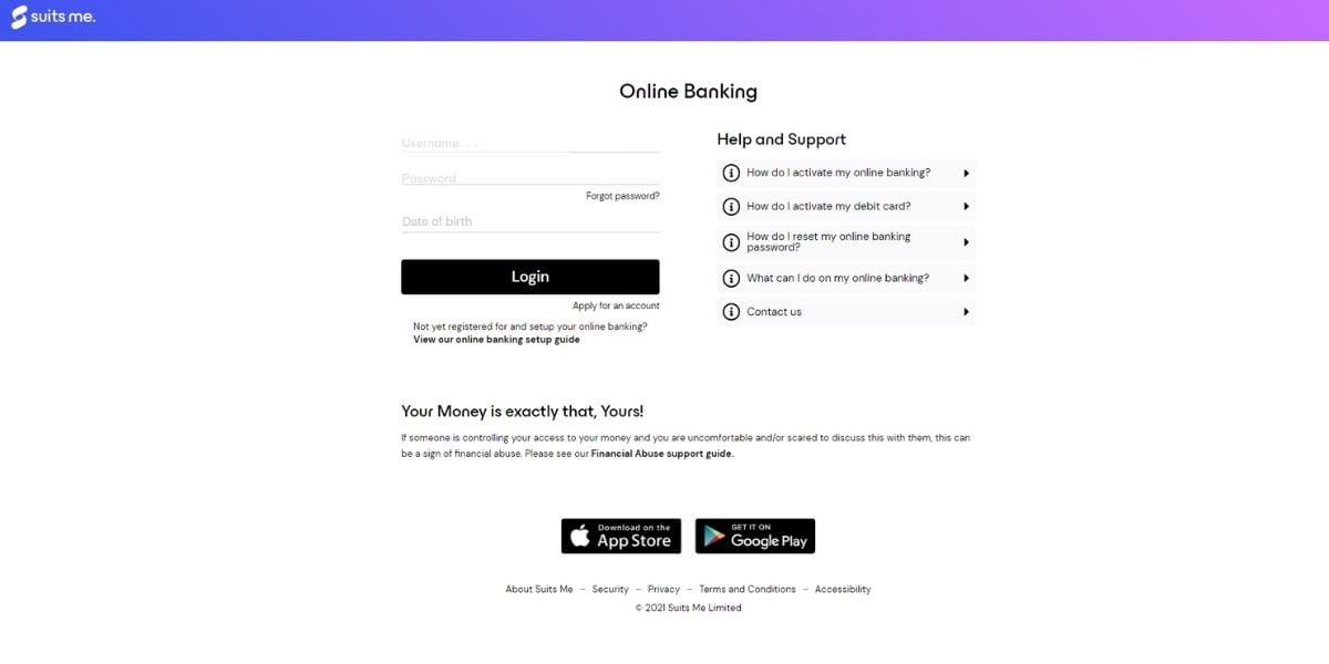 Suits me online banking log in page