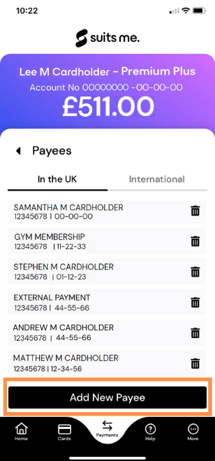 Add New payee from payment menu