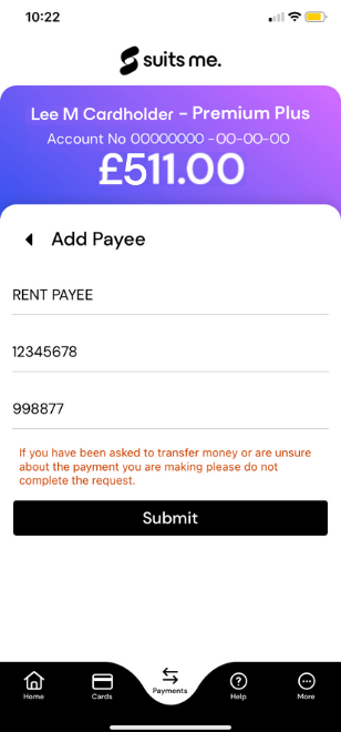 Adding payee details