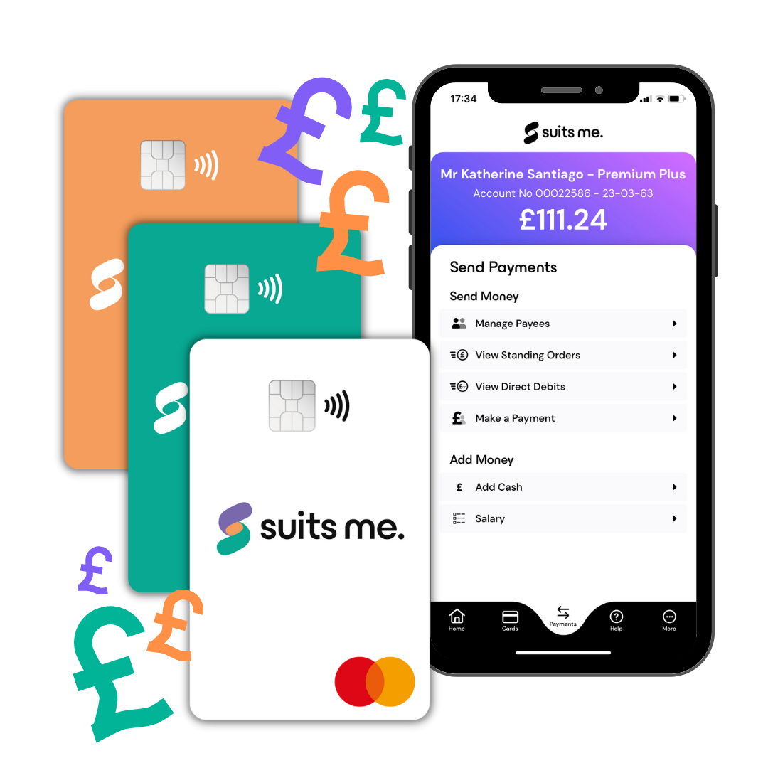 Suits Me® cards and banking app - with £ signs