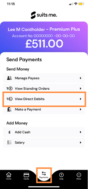 View Direct Debits in the payment menu