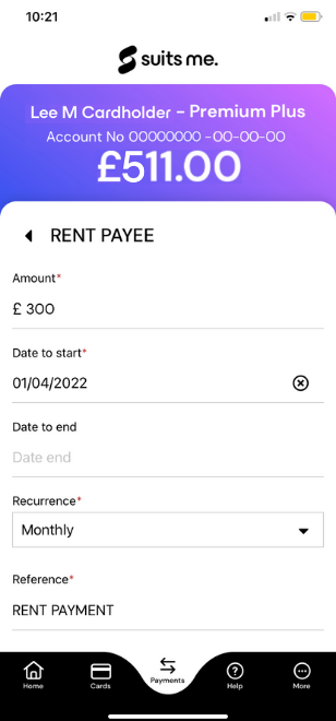 Set up standing order by adding details