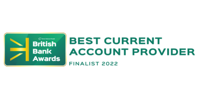 Green British bank awards logo with the writing best current account provider finalist 2022 text next to it.