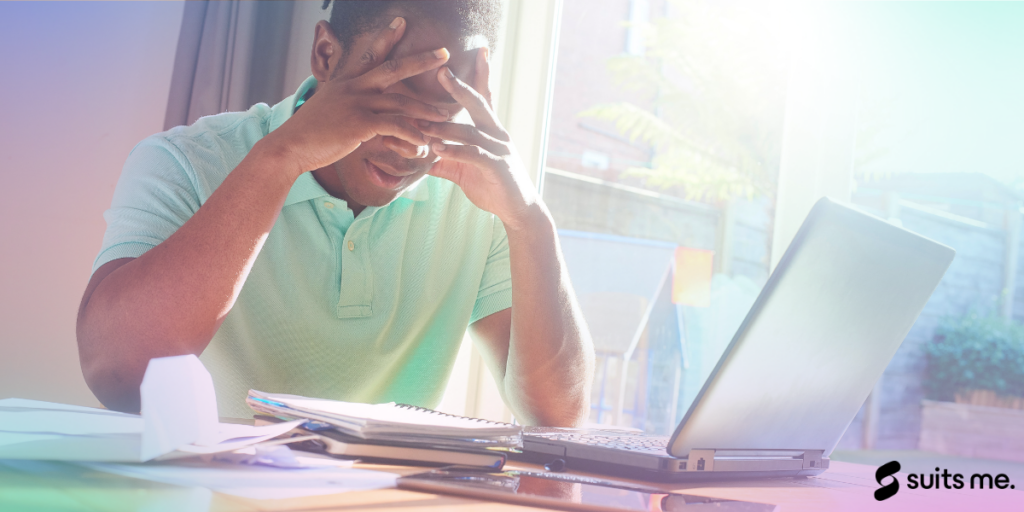 Visibly stressed man, relating to stress of buy now, pay later schemes