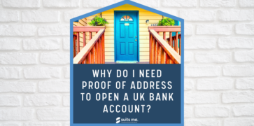 white brick wall background with an image of a blue front door, representing proof of address