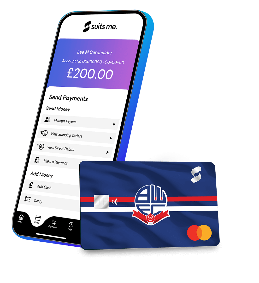 Card de debit Bolton Wanderers FC și aplicația Suits Me